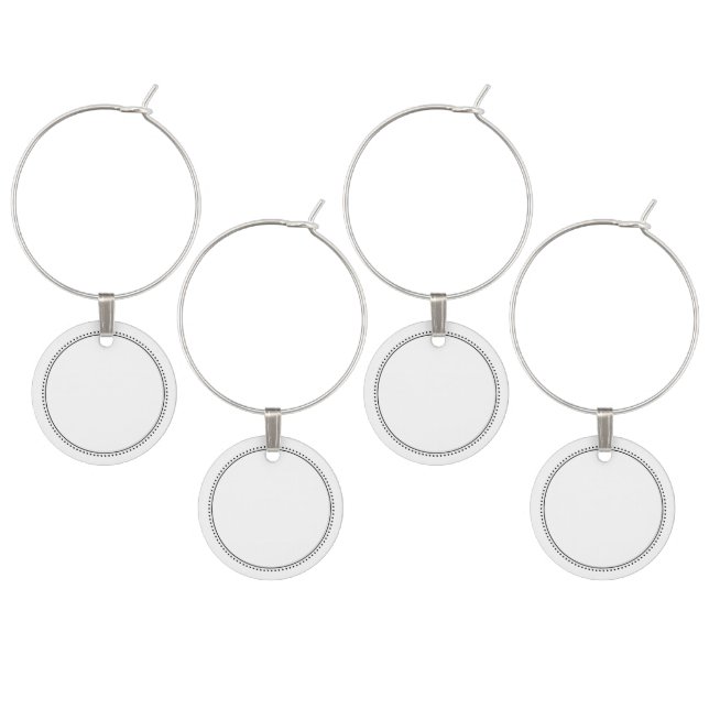 Blank Name Elegant Black Dotted Border Wine Charm (Staggered)