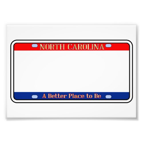 Blank North Carolina License Plate Photo Print