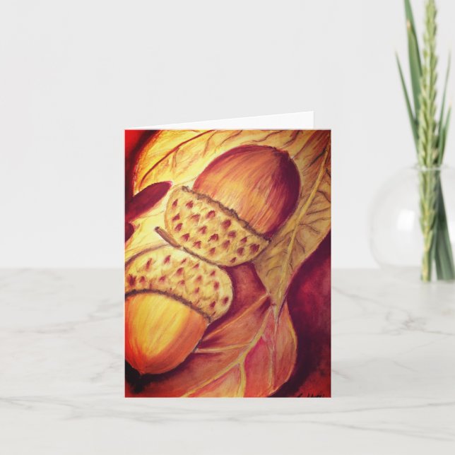 Blank Note Card Pastel Acorn Design (Front)