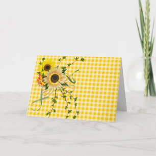 blank note card sunflower bouquet on gingham
