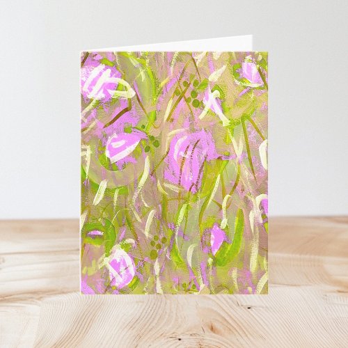 Blank Notecard All Occasion Pink Green Modern Art