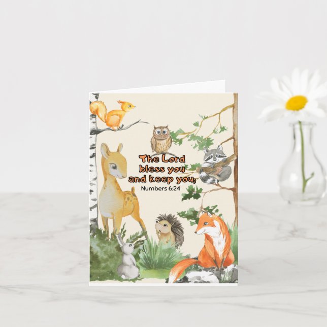 Blank Notecard with Watercolor Woodland Animals (Small Plant)