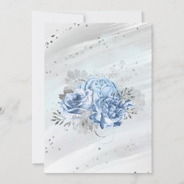 Blank Pale Blue Watercolor Flowers Announcement (Front)