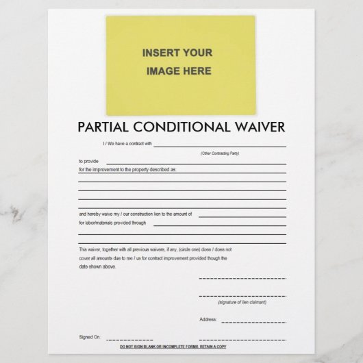 Blank Partial Conditional Waiver Form (Front)
