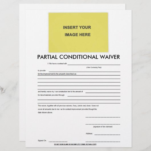 Blank Partial Conditional Waiver Form (Front/Back)