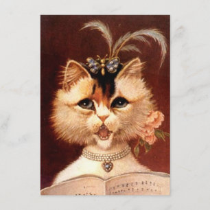 Blank Party Invitation Vintage Parlor Cat Singing