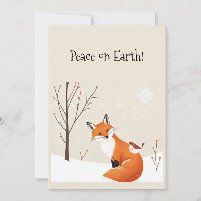 Blank Peace Earth Minimalist Fox Bird Animal Card (Front)