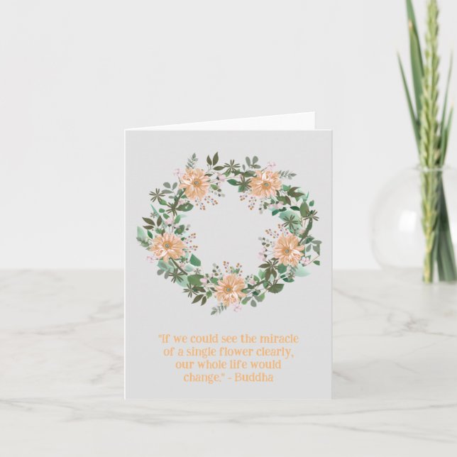 Blank Peach Flower Romantic Floral Wreath Card (Front)