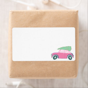 Blank Pink Car Christmas Tree Watercolor Christmas Label