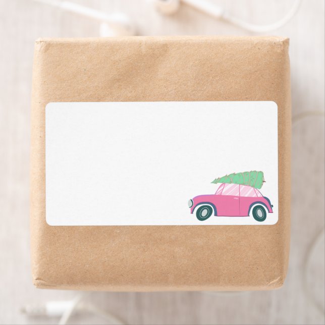 Blank Pink Car Christmas Tree Watercolor Christmas Label (Insitu)