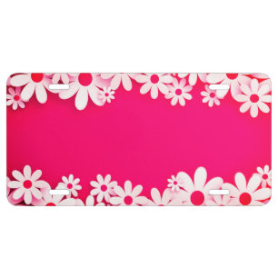 Blank Pink Floral License Plate