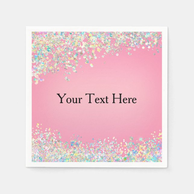 Blank Pink Holographic Glitter Napkins (Front)