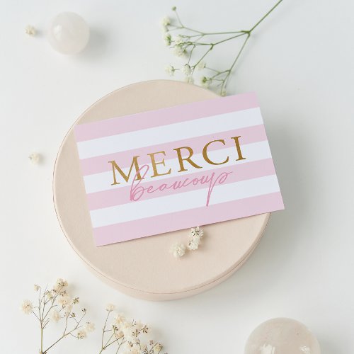 Blank Pink Stripes Merci Folded Thank You Cards