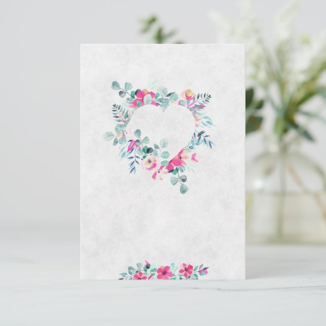 Blank Pink watercolor floral heart wedding  Invitation (Standing Front)