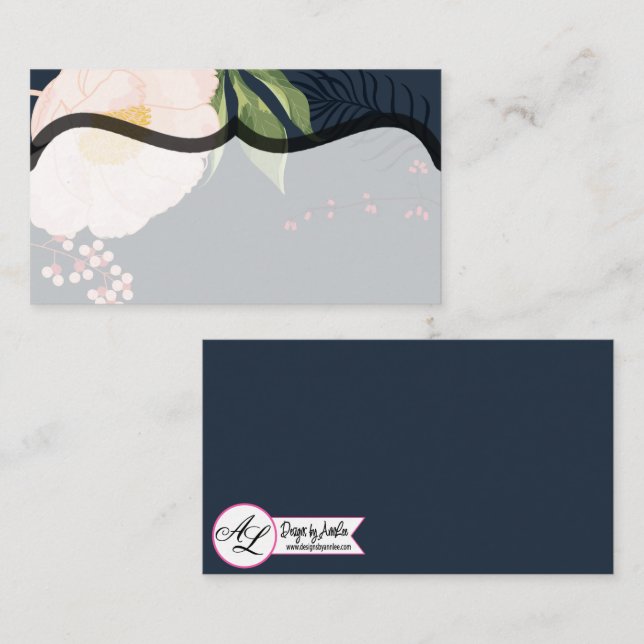 Blank Place Cards Baby Pink Cosmos on Navy (Front/Back)