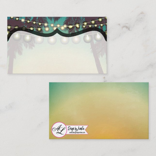 Blank Place Cards Beach Sunset Palm Tree String Li (Front/Back)