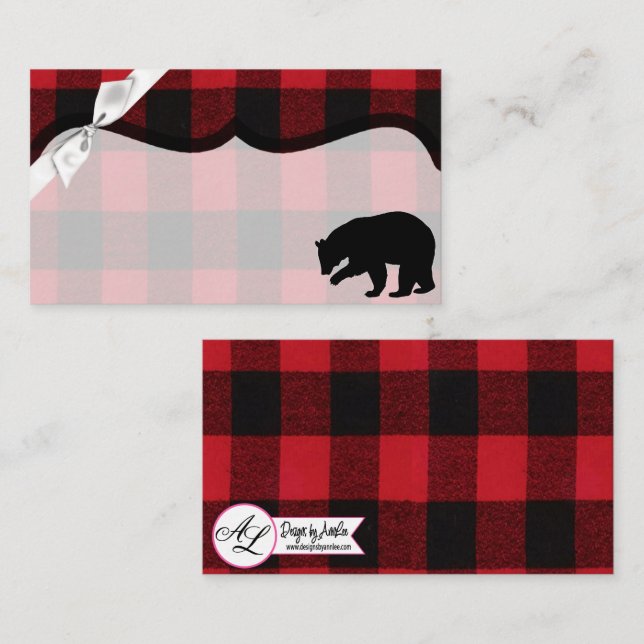 Blank Place Cards Red Plaid Black Bear (Front/Back)