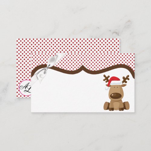 Blank Place Cards Reindeer Christmas XMAS Polka Do