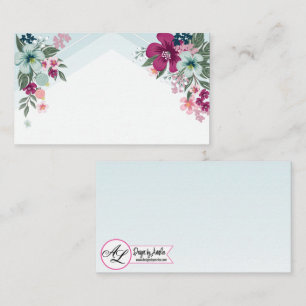Blank Place Cards Tropical Flowers on Blue Ombre