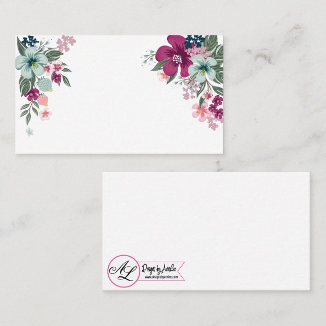 Blank Place Cards Tropical Flowers on White (Front/Back)