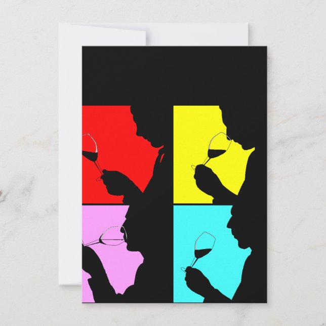 Blank PopArt Wine Tasting Silhouette Invitations (Front)