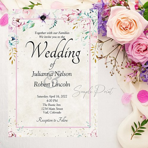 Blank Pretty Pink and purple floral wedding   Invi Invitation