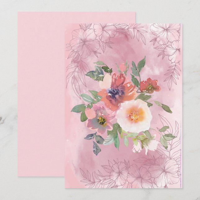 Blank Pretty Pink Watercolor Flowers  Announcement (Front/Back)