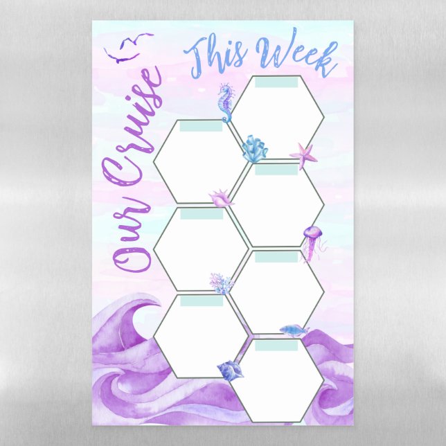 BLANK Purple Ocean Our Cruise This Week Planner Magnetic Dry Erase Sheet (Vertical)