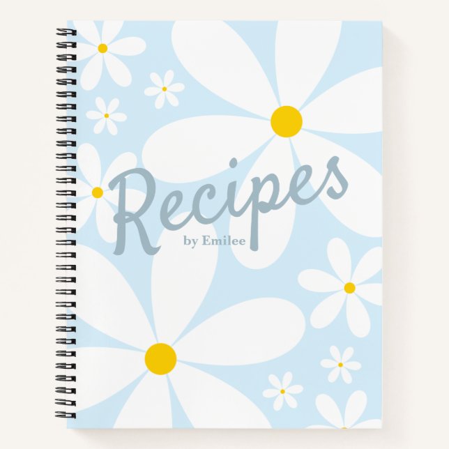 Blank Recipe Book | Elegant Daisy Flowers (Blue) (Front)