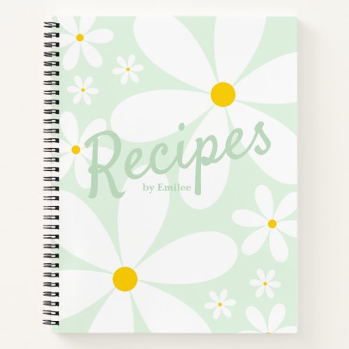 Blank Recipe Book  Elegant Daisy Flowers Mint 