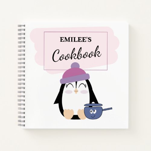 Blank Recipe Book to Write In Cute Pink Penguin
