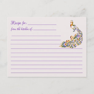 Blank Recipe Cards: Multicolor Peacock Postcard