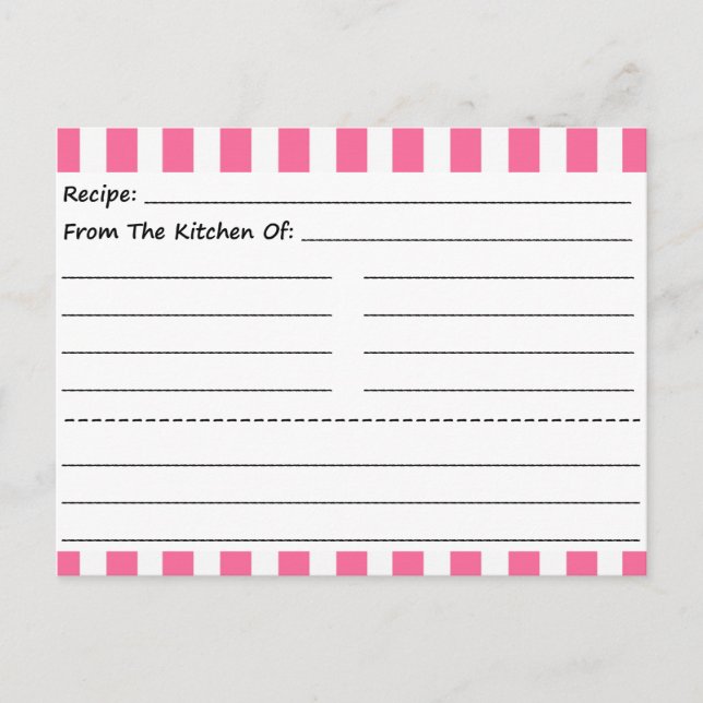 Blank Recipe Cards: Pink & White Stripes Postcard (Front)