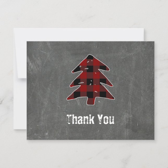 Blank Red Buffalo Plaid Christmas Thank You Notes (Front)