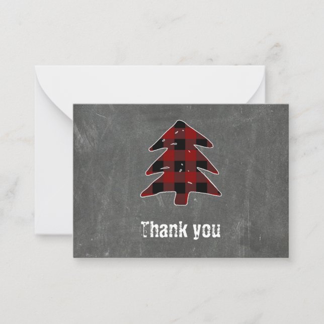 Blank Red Buffalo Plaid Merry Christmas Thank You Note Card (Front)