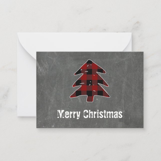 Blank Red Buffalo Plaid Merry Christmas Thank You Note Card (Front)