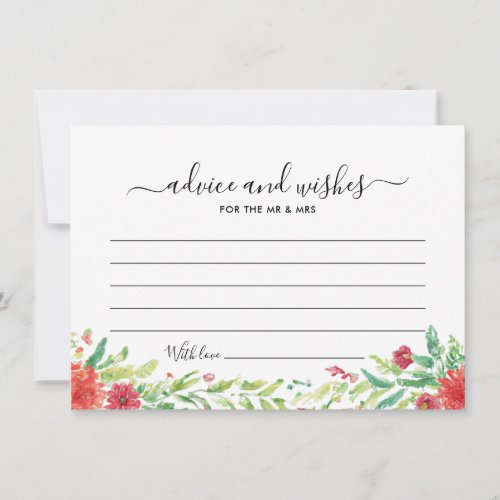Blank Red Floral Wedding Guest Advice Wishes Card