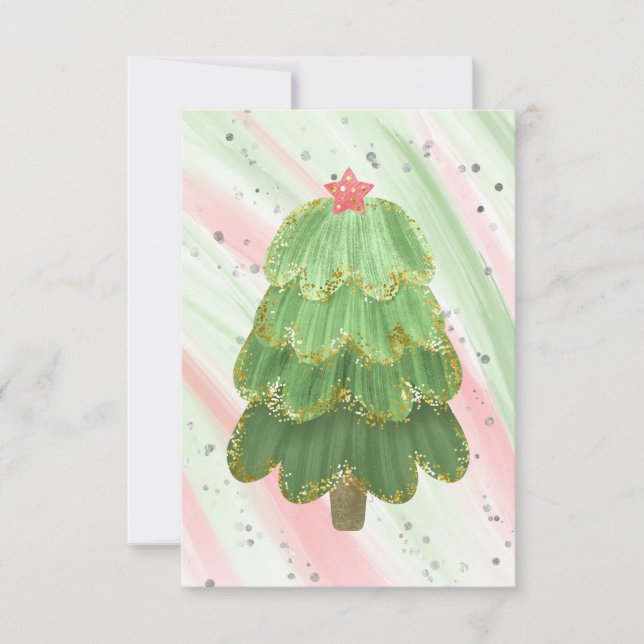 Blank Red Green Sparkle Modern Christmas Tree Announcement (Front)