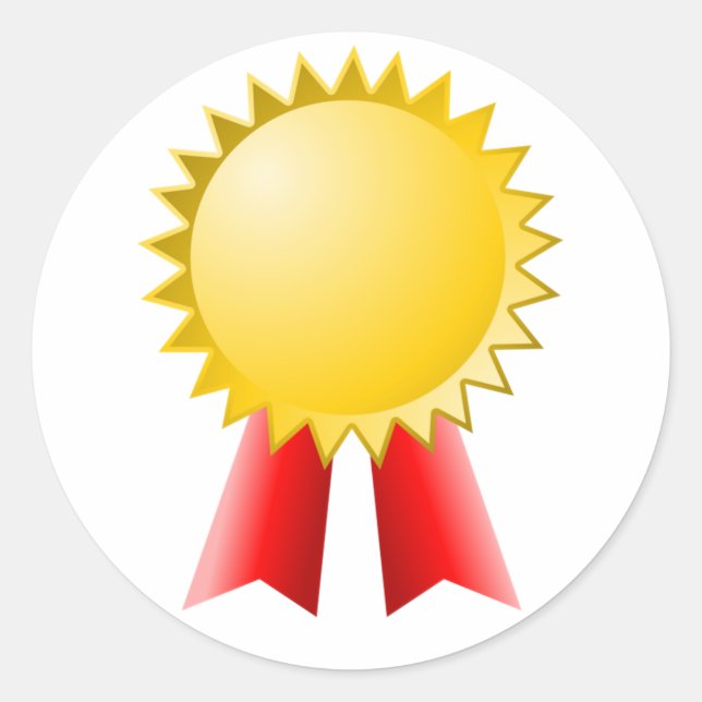 blank red ribbon and gold star award classic round sticker (Front)