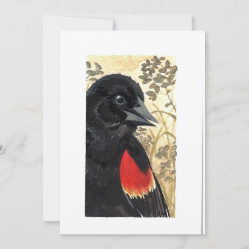 Blank _ Red Winged Black Bird Watercolor  Thank You Card