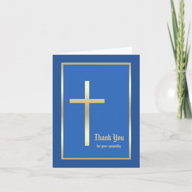 Blank Religious Sympathy Thank You Note Card, Blue Card (Front)