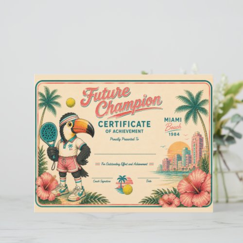 Blank Retro Kids Padel Tennis Certificate Award Pr
