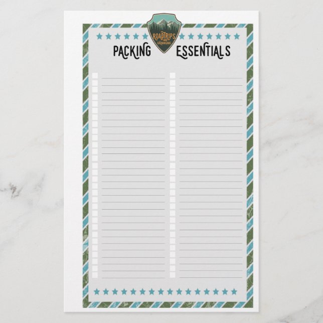 Blank Road Trip Packing Essentials List Stationery (Front)
