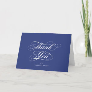 Blank Royal Blue Elegant Script Graduation Letterpress Thank You Card