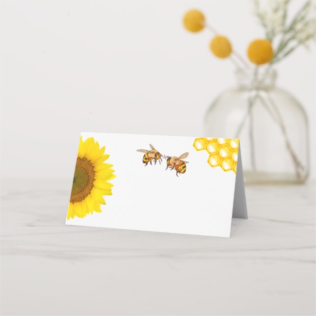 Blank Rustic Sunflower & Bee Wedding Seating  Place Card (Front)