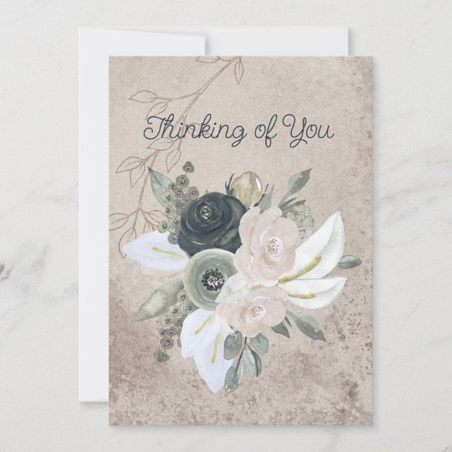 Blank Sage Green and Cream Watercolor Flowers Announcement (Front)