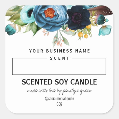 Blank Scented Soy Candle Labels With Blue Flowers