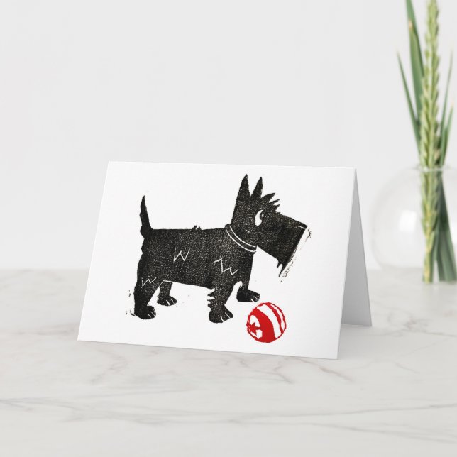 Blank Scottie With Ball Letterpress Thank You Card (Front)
