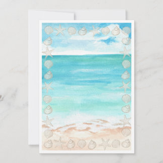 Blank Seaside seashell Summer Blue Elegant Pretty Invitation