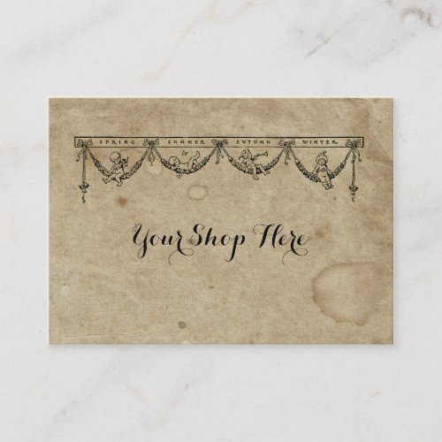 Blank Season  Cherub Antique Stained 1880s Paper Business Card